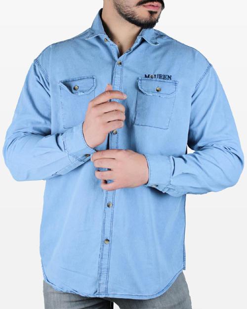  پیراهن مردانه آستین بلند لی آبی مدل 1580 